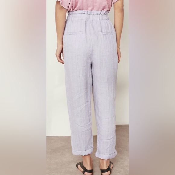 Free People Only Over You Linen Pant in Blue Pearl Tie Bag Waist Straight Leg - Picture 3 of 14
